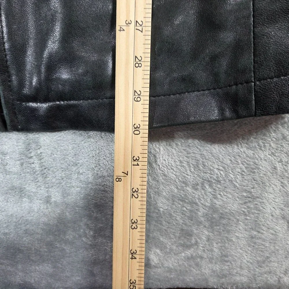 Vintage Sonoma Black Leather Coat Womens Small Fleece Lined Hooded Y2K READ